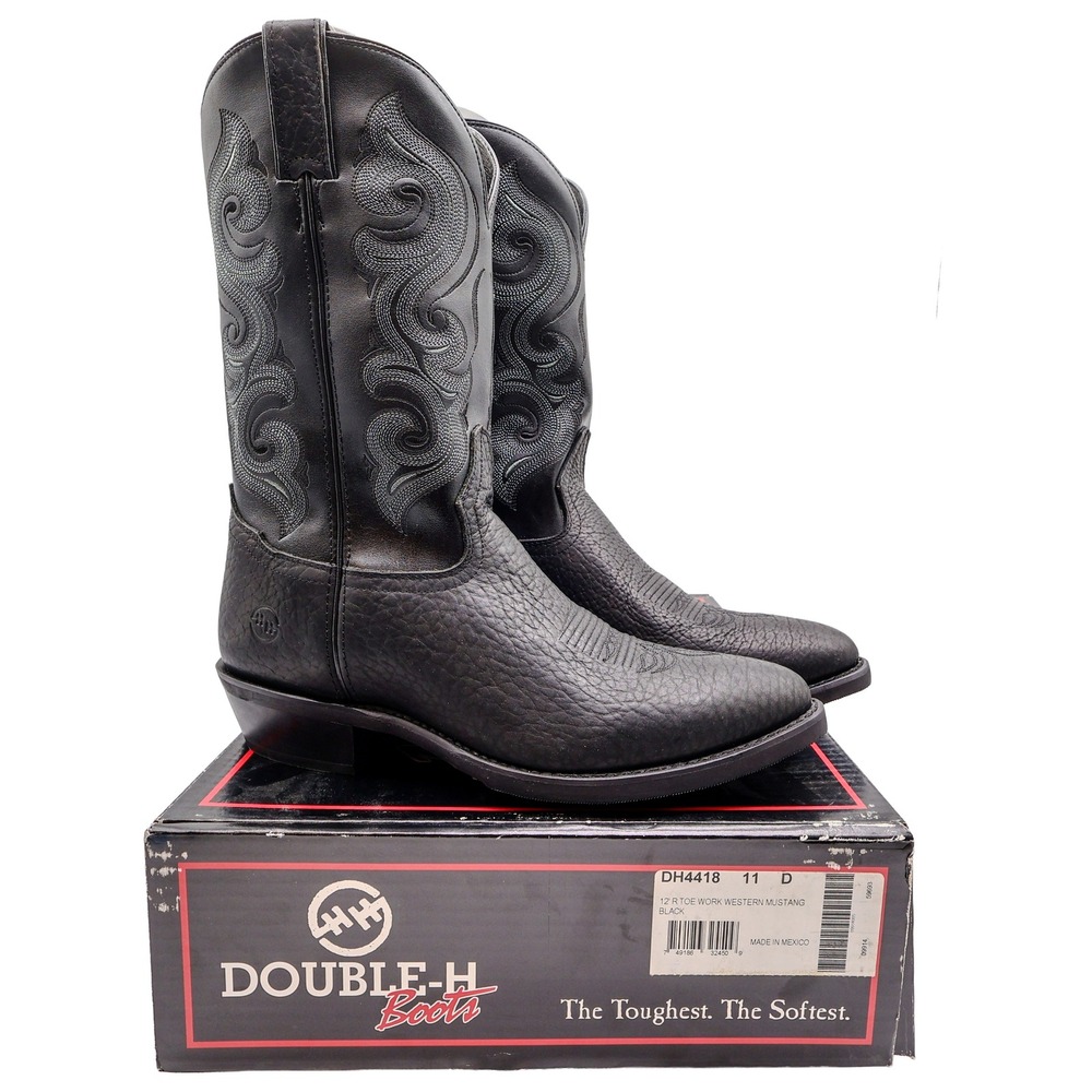Double-H DH4418 Western Mustang Work Boots Mens 11 D Black Leather NIB